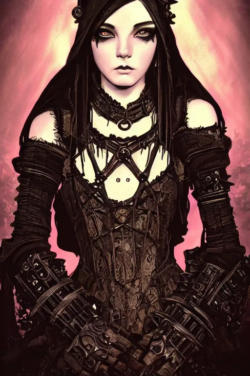 Prompt: beautiful gothic and victorian and evil and dieselpunk medieval female armor portrait like lisa blackpink+smoky eyes+front face with light flowing hair, ultradetail face, ruined gothic cathedral, art and illustration by tian zi and craig mullins and WLOP and alphonse mucha, ssci-fi, fantasy, neon lights reflect, intricate complexity, human structure, fantasy character concept, watermark, blurry, hyperrealism 8k