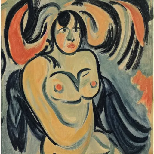 Image similar to Cecily Brown, Ernst Kirchner, portrait of a demon