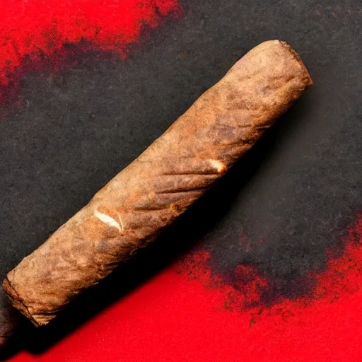 Image similar to cigar with smoke wafting up from it on a red background, logo