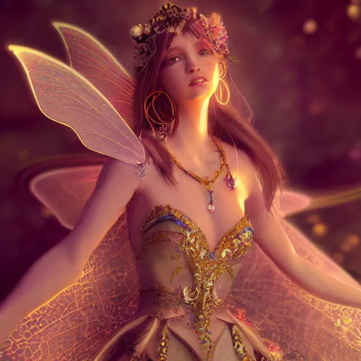 Prompt: portrait of fairy princess, glowing, ornate and intricate jewelry, jaw dropping beauty, glowing background lighting, white accent lighting, hyper detailed, fairy tale, 4 k octane render