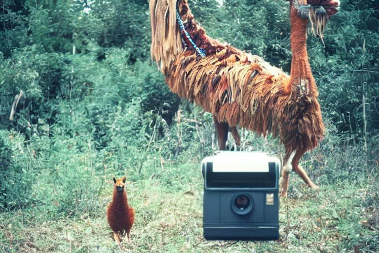 Image similar to a photo of a giant mutant snickers llama in its natural habitat, kodak ektachrome e 1 0 0 photography