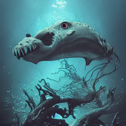 Image similar to a terrifying underwater monster