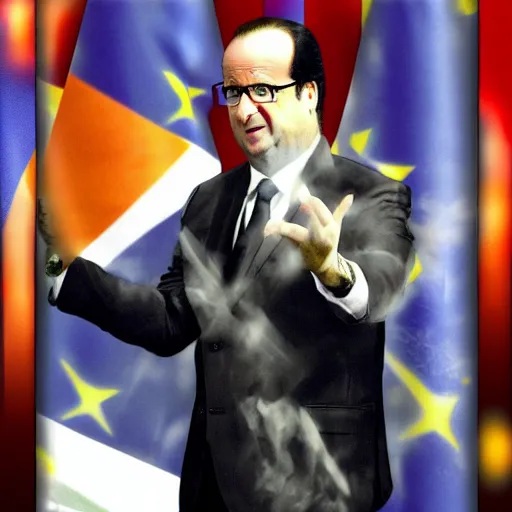 Image similar to François hollande transforming into super saiyan, by easo andrews