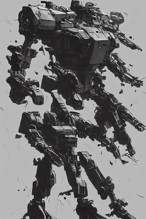 Prompt: silhouette, silhouette Mech design, concept art, military, full body, illustration designed by Marc Simonetti and Mike Mignola, hyperchromatic, Handsome defense mecha bulky, full body by Yoji Shinkawa