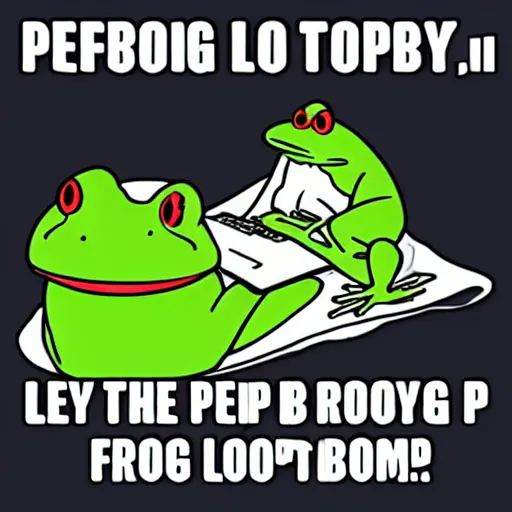 Prompt: peepo the frog!!!, lying on his bed with a laptop, crying!!!, sad lo-fi vibes, dramatic,