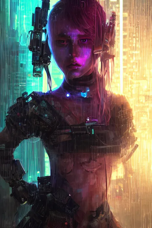 Prompt: portrait futuristic crazy cyberpunk young female Berserker, in futuristic heavily raindrop tokyo rooftop cyberpunk night, ssci-fi, fantasy, intricate, very very beautiful, elegant, neon light, highly detailed, digital painting, concept art, human anatomy, soft light, hdri, smooth, sharp focus, illustration, art by tian zi and craig mullins and WLOP and alphonse mucha