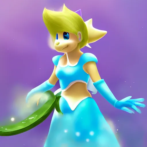 Image similar to yoshi as rosalina, digital painting, fanart, trending on artstation