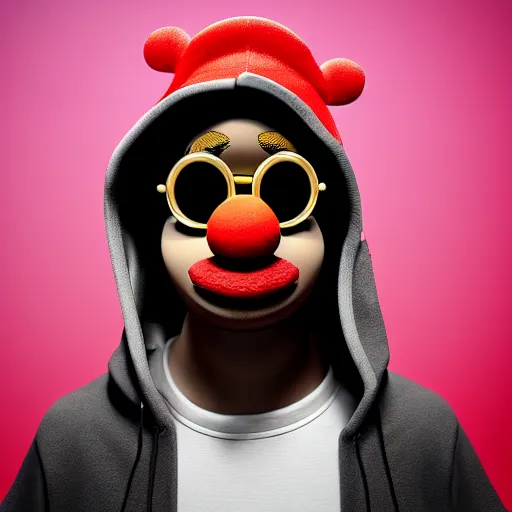 Image similar to Elmo from sesame street dressed up as a stylish rapper, wearing a hoodie and gold chain and backwards hat, in New York City, highly detailed, 4K, moody lighting, 90’s vibe, 3d render, octane redshift, 8k