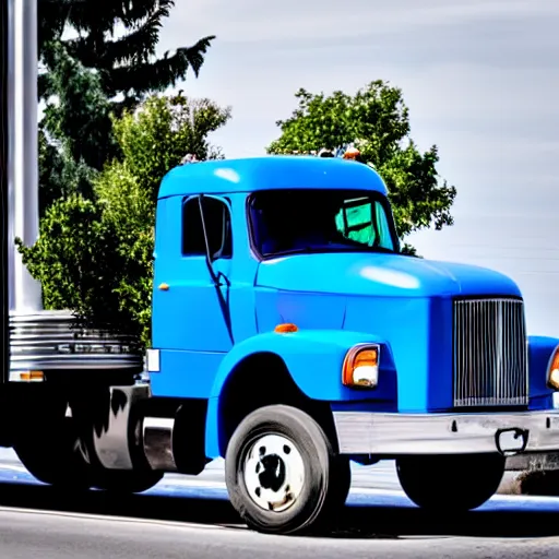 Image similar to blue truck dangling from atop a street light pole