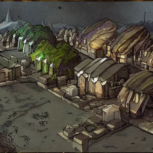 Prompt: medieval suburban neighborhood on the surface of the moon, space plants, concept art,