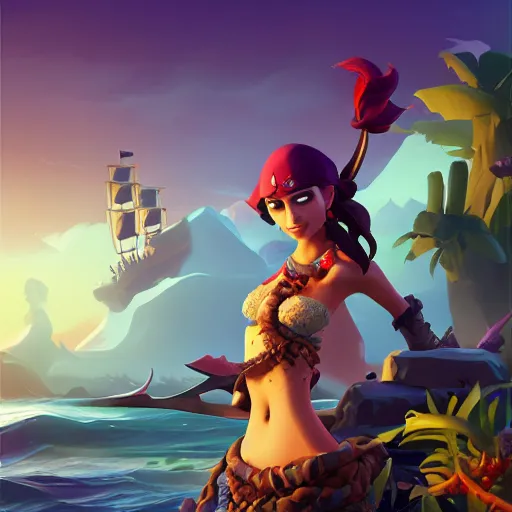 Image similar to jack the pirate mermaid on sea of thieves game avatar hero, behance hd by jesper ejsing, by rhads, makoto shinkai and lois van baarle, ilya kuvshinov, rossdraws global illumination