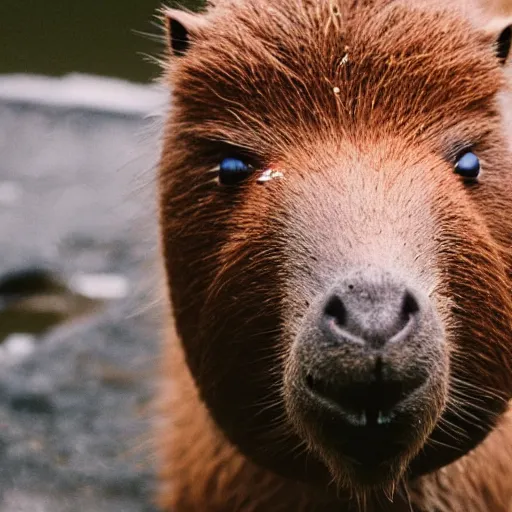 Prompt: capybara with red glowing ring above its head