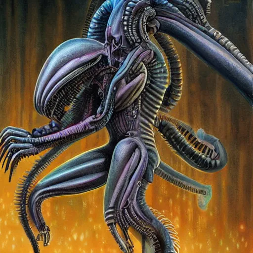Prompt: detailed painting of a hybrid between a xenomorph and a my little pony, in the style of h r giger and wayne barlowe
