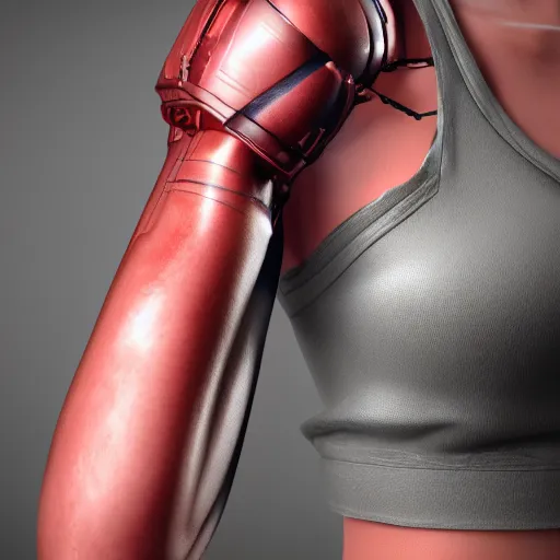 Image similar to a girl with cybernetic arm, closup, hyper realistic, ultra details, 4k, real photo,