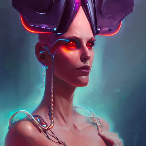 Image similar to a portrait of a nubile cybernetic duchess of hell, cyberpunk concept art by pete mohrbacher and wlop and artgerm and josan gonzales and jean claude meziere and syd mead and moebius, trending on artstation, unreal engine, highly detailed, intricate, sharp focus, digital art, 8 k