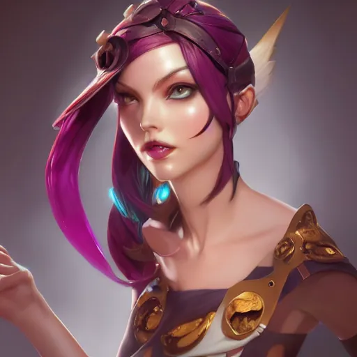 Prompt: jinx from league of legends, model, intricate, elegant, highly detailed, ray tracing, digital painting, artstation, concept art, smooth, sharp focus, illustration, art by artgerm and greg rutkowski and alphonse mucha, 8 k