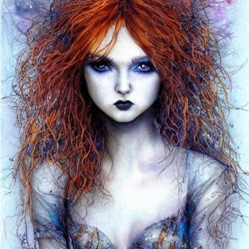 Image similar to portrait of lily cole as delirium from sandman, by luis royo