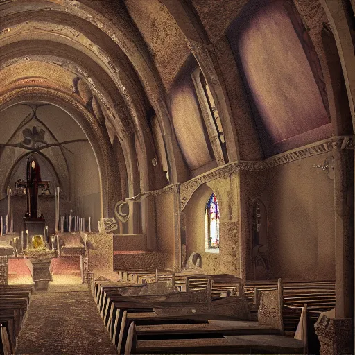 Prompt: church in hell, 8k, ultra detailed