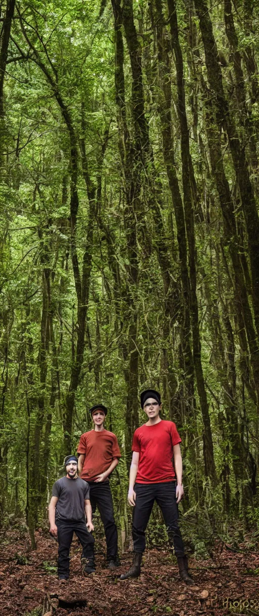 Image similar to and 8 k uhd photo of the mushroom brothers in the woods