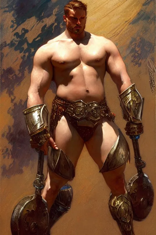 Image similar to attractive beefy male with armor, character design, painting by gaston bussiere, craig mullins, j. c. leyendecker, tom of finland