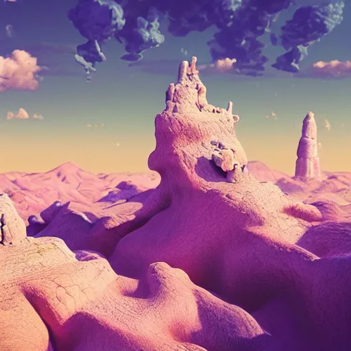 Prompt: a hd render of a surreal landscape, by beeple and salvador dali