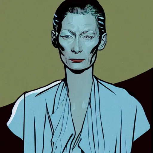 Image similar to tilda swinton retro minimalist portrait by jean giraud, moebius starwatcher comic, 8 k