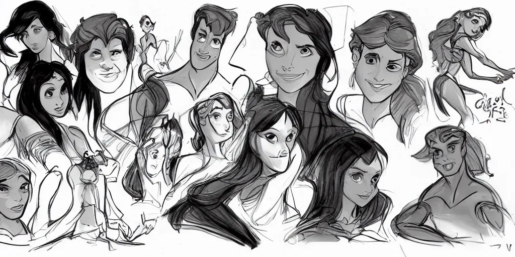 Image similar to character art, sketch by glen keane, black and white illustration by glen keane, concept art, artstation, disney 1 9 9 0