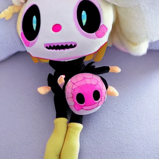 Image similar to cute fumo plush of a chibi spider girl, anime girl, kawaii monster girl