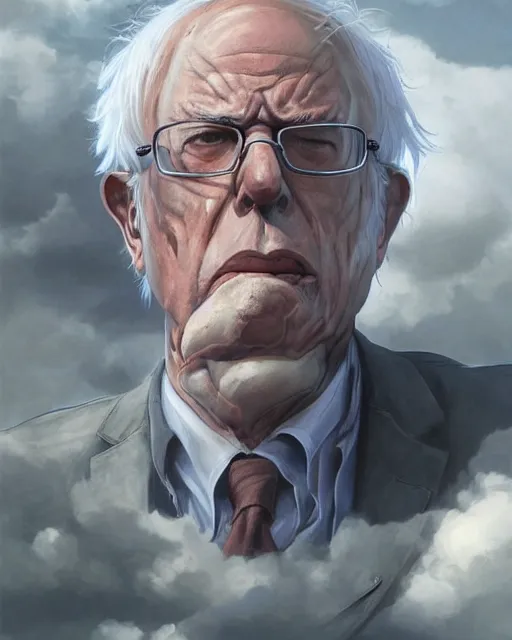 Prompt: portrait of bernie sanders as a titan from attack on titan, fantasy, intricate, elegant, highly detailed, digital painting, artstation, concept art, smooth, sharp focus, illustration, art by artgerm and greg rutkowski