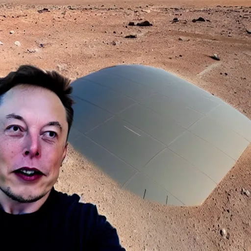 Image similar to Elon musk selfie with futuristic house on mars