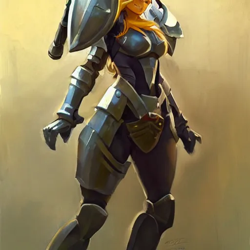 Image similar to greg manchess portrait painting of armored female link from legend of zelda as overwatch character, medium shot, asymmetrical, profile picture, organic painting, sunny day, matte painting, bold shapes, hard edges, street art, trending on artstation, by huang guangjian and gil elvgren and sachin teng