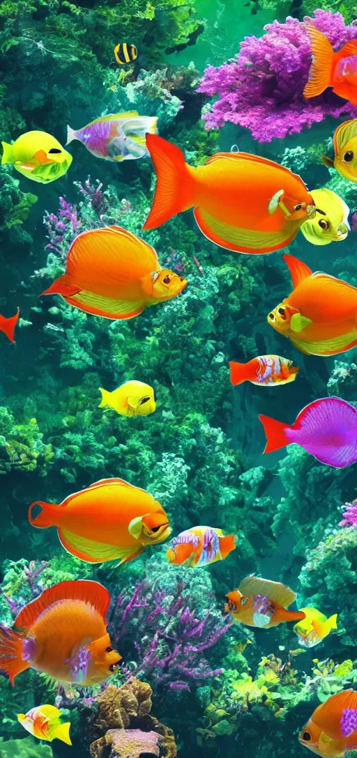 Image similar to tropical fish and flowers, wallpaper