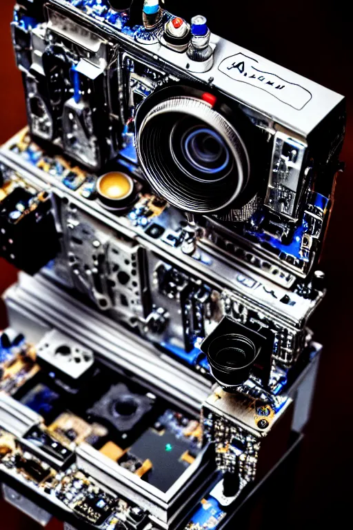 Prompt: A photo of an opened camera, internals revealed, the most complex looking machine ever made photo taken by someone who doesn't know how to use a camera by Annie Lebovitz and Steve McCurry Ultra detailed, hyper realistic, 4k