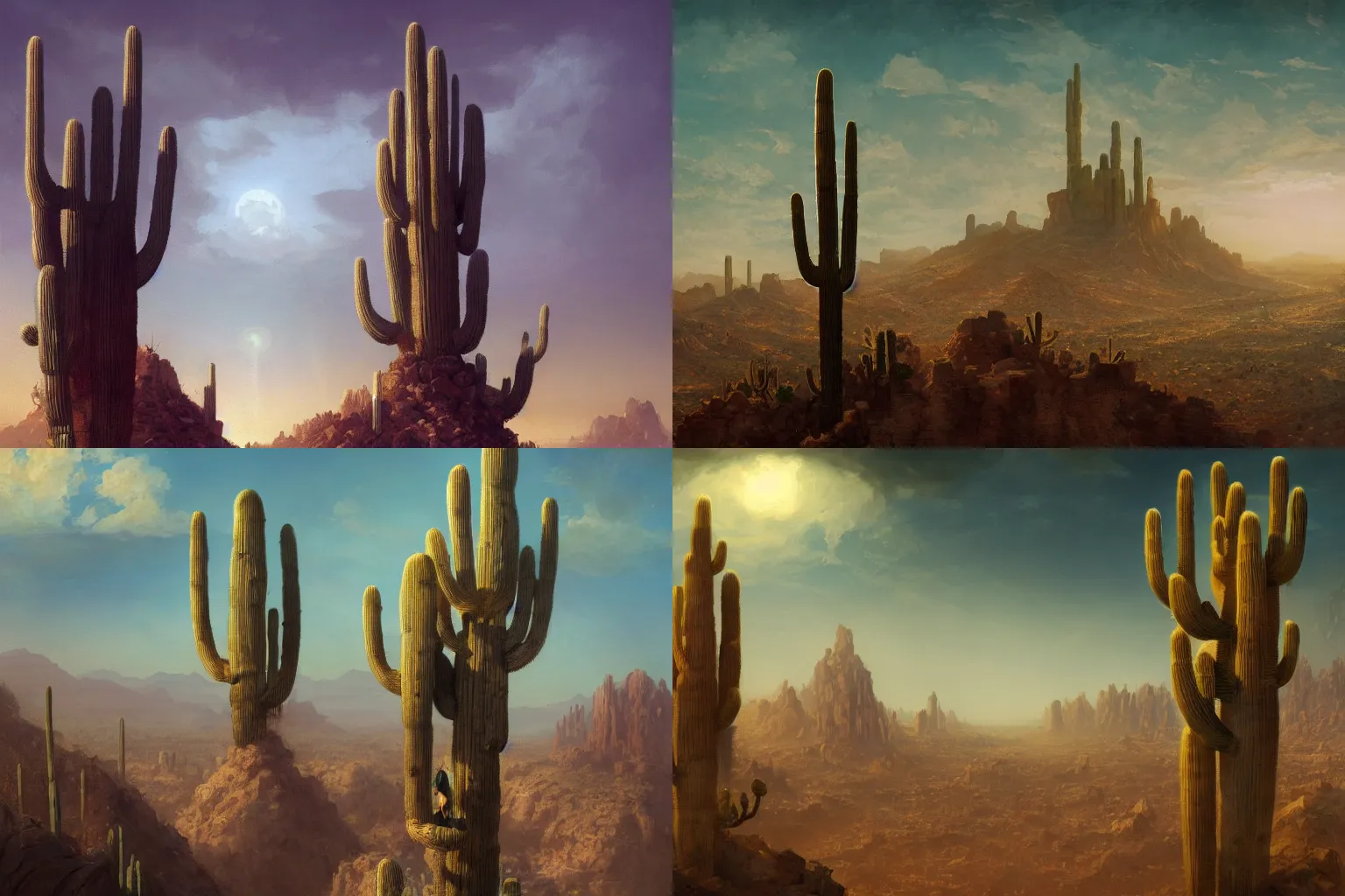 Prompt: city on a large saguaro cactus near a desert cliff, digital painting by greg rutkowski and gaston bussiere, trending on artstation, cgsociety contest winner, zbrush, intricately defined, comprehensive art, 4 k