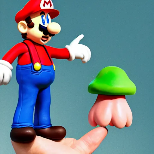 Image similar to cursed claymation mario holding a mushroom