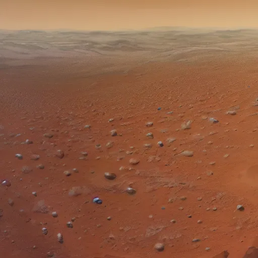 Image similar to mars, drone view, oleo painting, highly detailed, 8 k, photorealistic, art concept, artstation, sharp focus