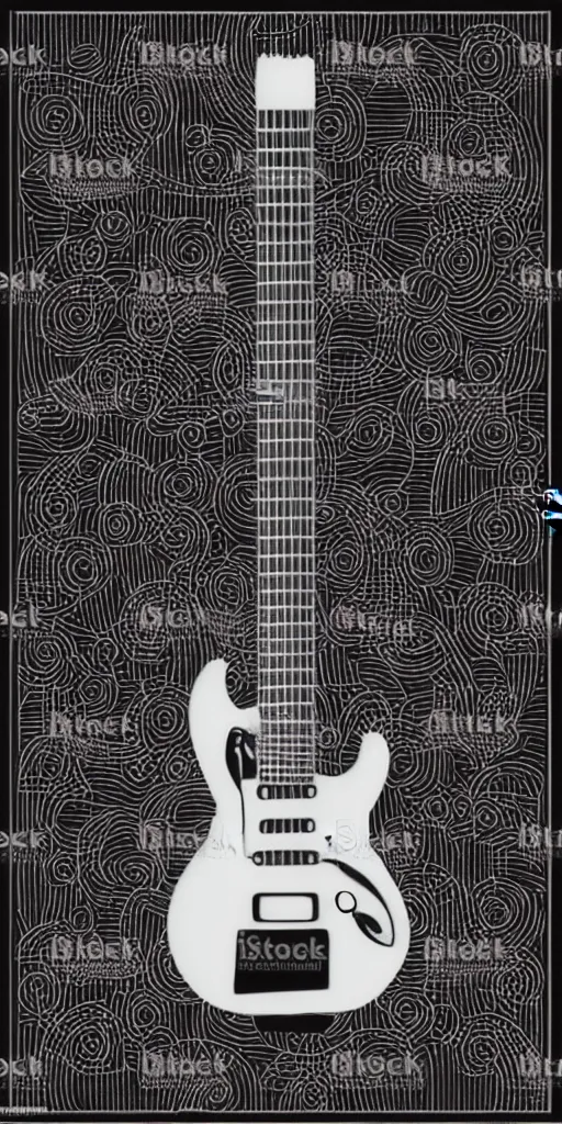 Image similar to doodle vector art of a white electric guitar against a fully black background, simple. A k_euler_ancestral