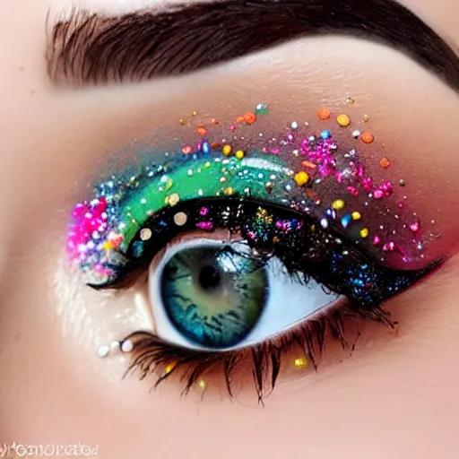 Image similar to close up of eyelids with ice - cream - sprinkles mascara