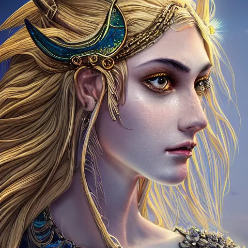 Prompt: highly detailed close up portrait of Artemis, goddess of the hunt and the moon, digital art, concept art, character art, studio lightning, bright colors, intricate, masterpiece, photorealistic, hiperrealistic, sharp focus, high contrast, Artstation HQ, DeviantArt trending, 4k UHD, Unreal Engine 5