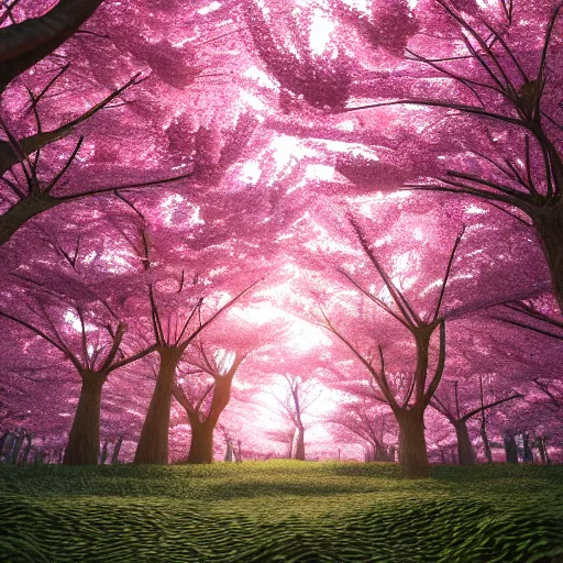 Image similar to cherry blossom forest, highly detailed, 4k, HDR, award-winning, octane render, artstation