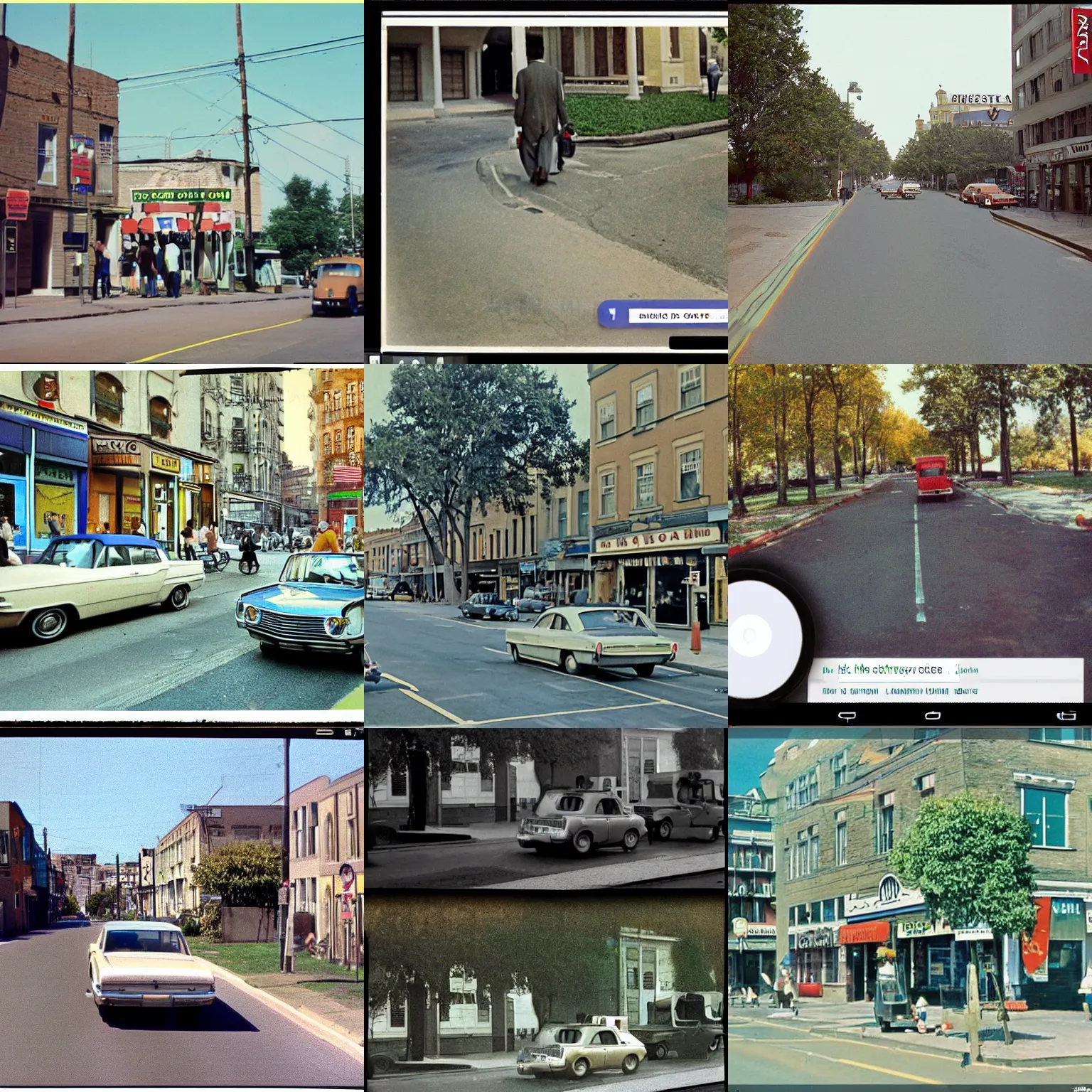 Prompt: google streetview screenshot in color from 1 9 6 7