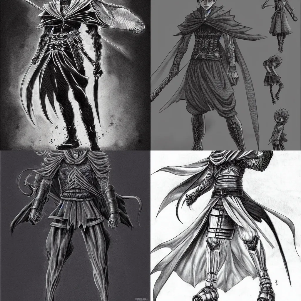 Prompt: A badass anime protagonist by kentaro miura, unique design, concept art