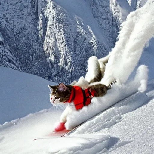 Prompt: a cat skiing down a mountain