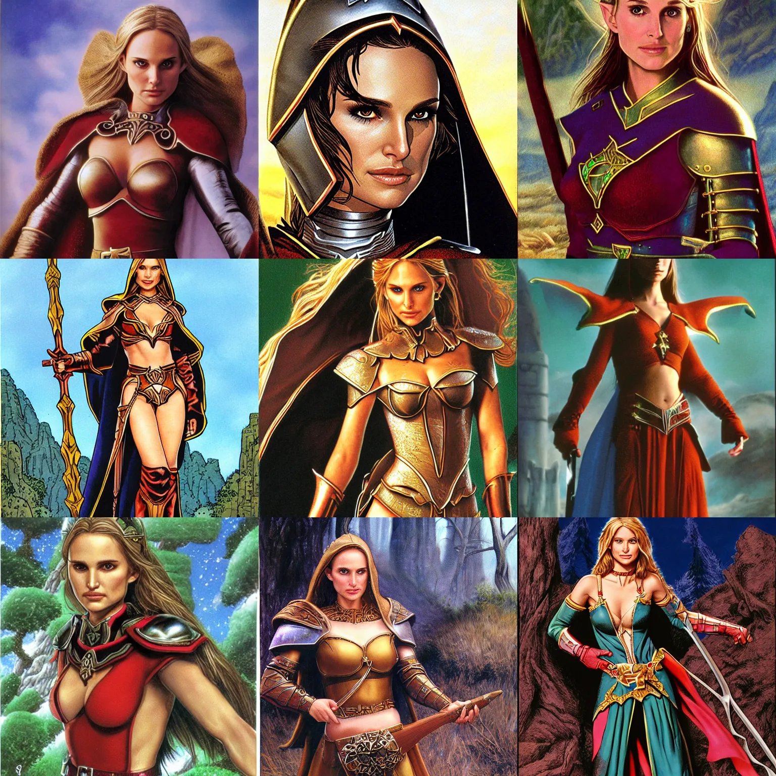 Prompt: elf (played by Natalie Portman), female, beautiful, paladin, by Larry Elmore