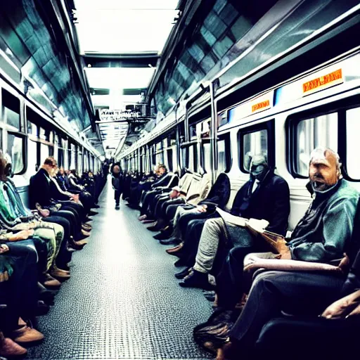 Image similar to an among us character sitting sitting in the train, cinematic, high definition