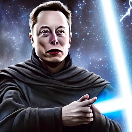 Image similar to elon musk as emperor palpatine as seen in stars wars episode 3 , 8k resolution, full HD, cinematic lighting, award winning, anatomically correct