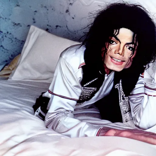 Prompt: Michael Jackson in bed. 8k. 4k. HD. UHD. Photo Portra 800.