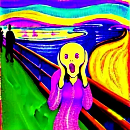 Image similar to painting of the scream, by lisa frank