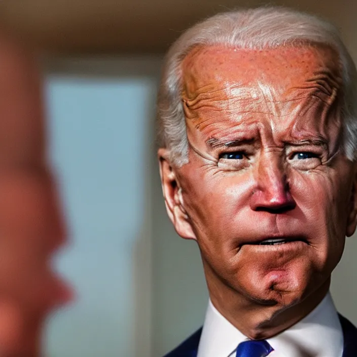 Prompt: Joe Biden creepily staring through a window at night with very red eyes, detailed photo