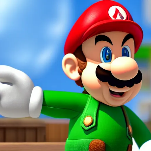 Image similar to realistic render of luigi from super mario smiling